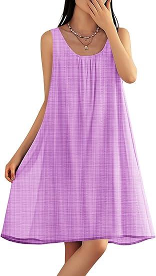 YESNO Summer Dresses for Women Casual Boho Floral Sundresses Sleeveless Scoop Neck Beach Tank Dresses S EVS Solid Purple