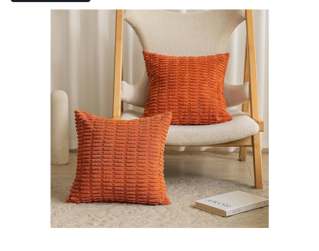 Home Brilliant Burnt Orange Pillow Covers 18x18 Square Solid Thanksgiving Decorative Throw Pillow Covers Soft Plush Corduroy Pillowcases for Living Room Bedroom, Set of 2, 18 x 18 inch, Orange
