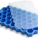 Ice Cube Trays for Freezer with Lid-37 Grid Silicone for Small Ice Cube Molds,Easy-Release Reusable in Organizer Bins or IceBucket for Cocktail bar or Iced Coffee Cup (1 Pack, Blue)