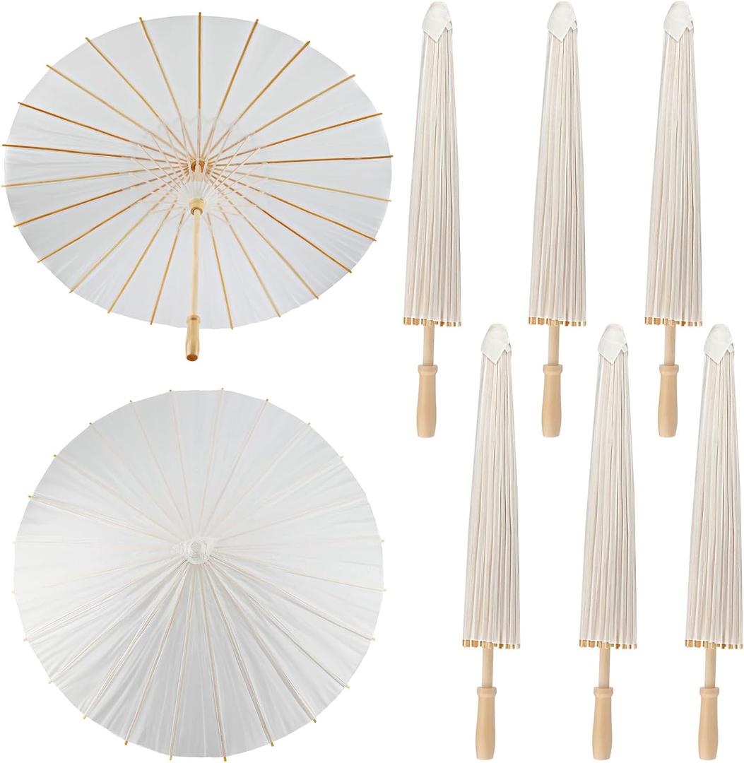 SAYAYA 6 Pieces 33 Inches Large White Paper Umbrellas Parasol Decorative Chinese Japanese Parasol Rainproof Oiled Paper DIY Painting Umbrellas for Wedding Bridal Showers Party Decor (6 PCS)