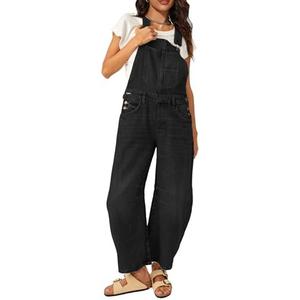 MAOECO Barrel Overalls Jumpsuits for Women Casual Loose Baggy Jeans Pants Sleeveless Bib Jumpers with Pockets, L
