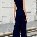 Gardenwed Women's Sleeveless Wide Leg Jumpsuit, Elegant Side Split High Waist Palazzo Pants Romper with Pockets Button Detail (L)