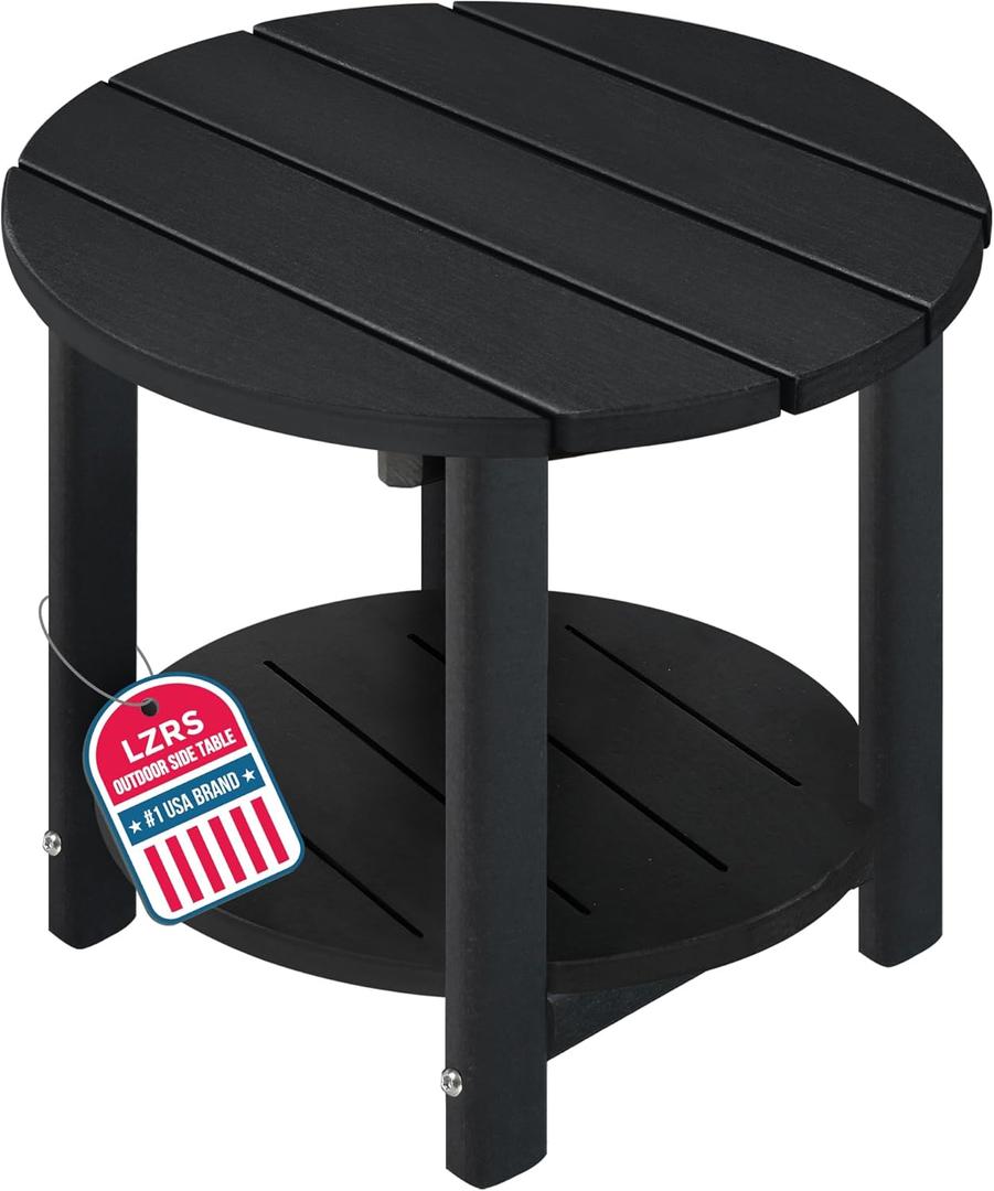 LZRS Round Adirondack Side Table Double End Table, Outdoor Side Tables for Patio, Backyard, Pool, Indoor Companion, Easy Maintenance & Weather Resistant(Black)