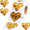 Glitter Gold Heart Stickers, 1.5" Heart Decorative Labels 500 per Roll, Valentine's Day Love Decorations for Wedding Anniversaries