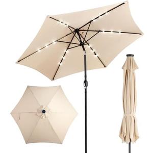 VINGLI Patio Umbrella with Solar Lights, Outdoor Umbrella with Push Button Tilt and Crank, Umbrella Outdoor Patio for Patio, Deck, Backyard, Pool