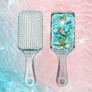 FONMY Detangling Hair Brush w/Nature Seashell,Seascape Designed Arcrylic Paddle Hairbrush Glide Through Tangles With Ease For All Hair Types - For Women, Men, Kids,Wet & Dry Hair,Sea-Blue Home Decor. (9.84 Inch)