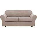 H.VERSAILTEX 3 Piece Stretch Sofa Covers for 2 Cushion Sofa Couch Covers for Living Room Furniture Cover (Base Cover Plus 2 Seat Cushion Covers) Thicker Jacquard Fabric(Large Sofa, Sand)