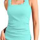 NECIOUS Girls Swimsuit Cute Scallop Trim Bathing Suit Two Piece Solid Color Printed Tankini Sets with Chest Pad 9-16Y (Green)