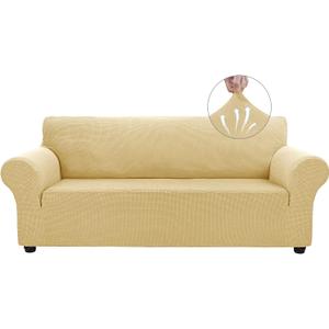Asnomy Couch Covers for 3 Cushion Couch Stretch Sofa Covers Slipcovers, Pet Protector Furniture Covers for Dogs Cats Spandex Jacquard Fabric Small Checks LargeChampagne