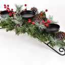 DearHouse Christmas Candle Holder Centerpiece, Pine Cones and Red Berry Table Centerpiece with 3 Candle Holders Table Accent Centerpiece for Festival Home Decoration 20" x 10" x 6"(L x W x H)
