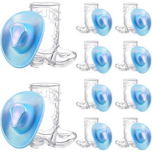 Vesici 20 Pcs Mini Cowboy Boot Shot Glasses Western Cowgirl Shot Boot Glasses Hats Space Cowgirl Themed Party Supplies Plastic Disco Bachelorette Party Decorations for Dollhouse(Blue)