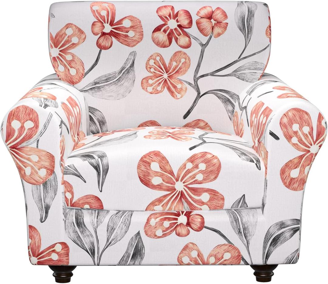 Stretch Couch Covers, Floral Printed Sofa Covers,2 Piece Armchair Slipcover with Separate Sect Cover,Washable Sofa Slipcover, Pet Friendly Furniture Protector Fit for Home (Armchair,Red Flower)