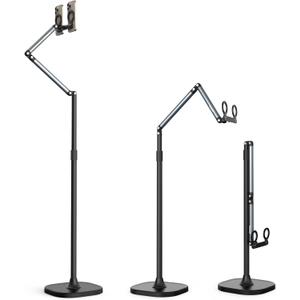 Heavy Duty Tablet Floor Stand with Magnetic & Dual-Position Bracket  Adjustable Height 13-59 Inch, 7.7 lb Stable Base for Multi-Device Live Streaming, Video Calls Zoom/FaceTime (iPhone/Android)