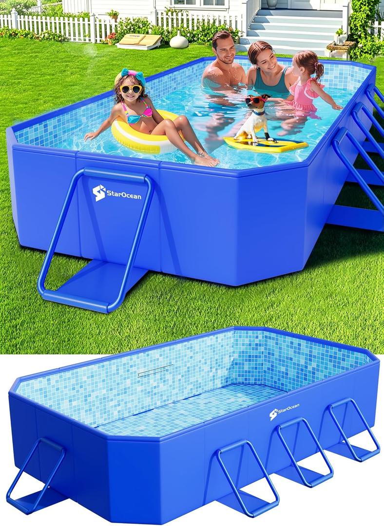 StarOcean Foldable Pool, Large Non-Inflatable Swimming Pool for Kids,Adult Collapsible Pools Hard Plastic Shell, Oversized Thickened,Portable Folding Kids Pools for Backyard 89"x48"x20"-Dark Blue