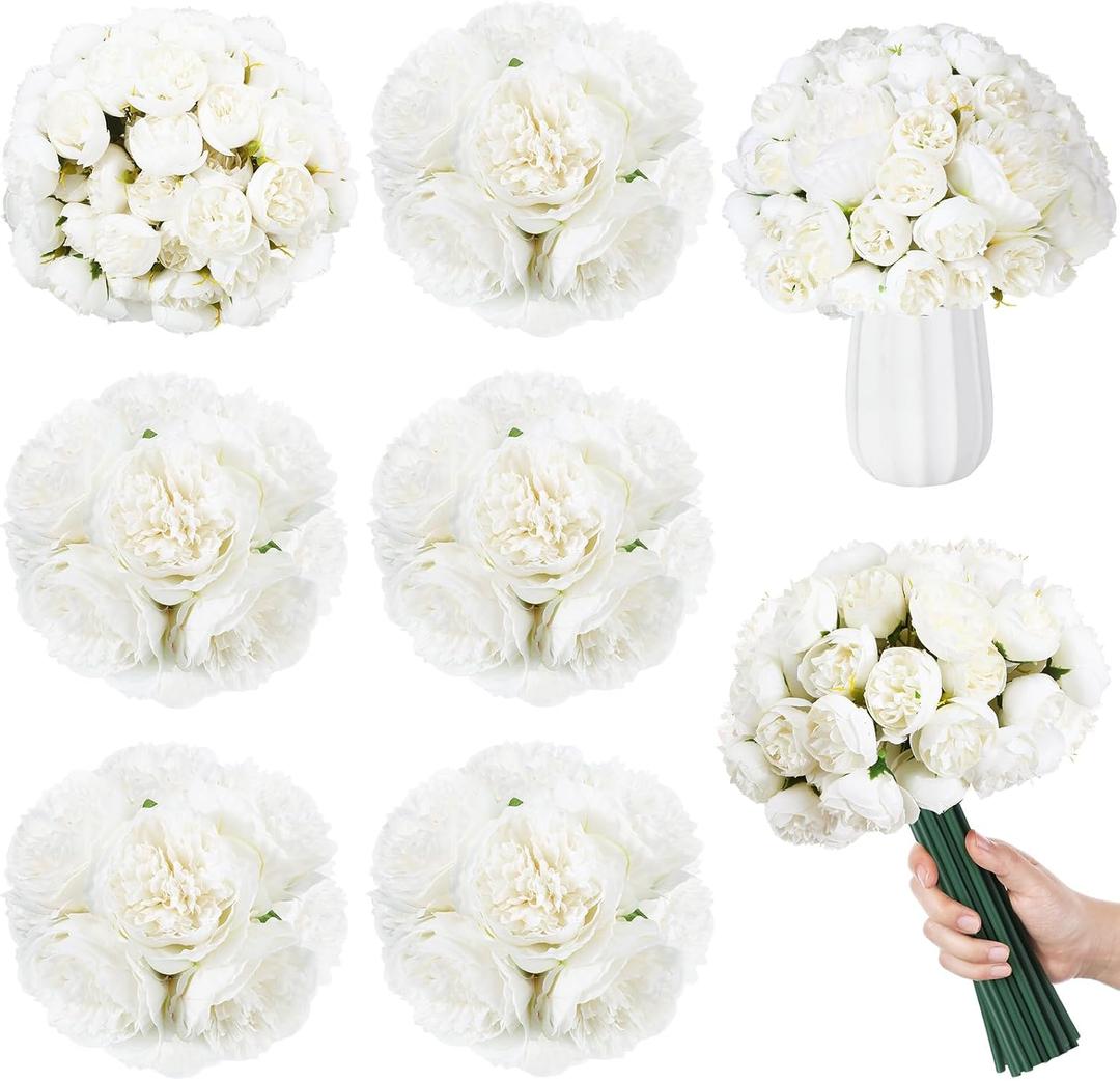 XunYee 85 Pcs White Artificial Peonies Faux Silk Flowers Bulk for Vase Spring Vintage Faux Peony Bouquet Florals Stems Arrangements for Wedding Table Centerpiece Farmhouse Birthday Vase Filler