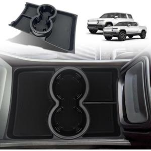 BestEvMod for Rivian R1T R1S Lower Center Console Organizer Tray Compatible with Rivian R1T R1S 2022 2023 2024 Fit 32oz Bottle Accessories(Black)