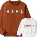 Mommy and Me Matching Outfits Halloween Pumpkin Sweatshirt Thanksgiving Baby Girl Outfit Fall Shirts (White)