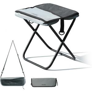 2-in-1 Portable Folding Stool with Crossbody Carry, Converts to Bag with Mesh Storage, Oxford Fabric High-Carbon Steel, for Camping Fishing, Large Size 24x30x30cm, Gray Color