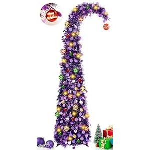 MACTING Whimsical Halloween Tree with Eyeball String Lights 5FT Black Pop Up Christmas Tree with 30 Eyeball Lights Collapsible Tinsel Pencil Curved Tree for Apartment Porch Indoor Outdoor Xmas Decor