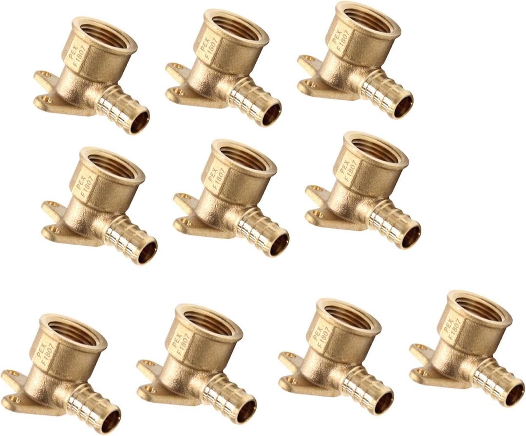 (Pack of 10) EFIELD Pex Drop-Ear Elbow Brass Crimp Fitting 1/2 Inch x 1/2 Inch Female NPT, ASTM F1807,(PEX1807159) (Pack of 10) EFIELD Pex Drop-Ear Elbow Brass Crimp Fitting 1/2 Inch x 1/2 Inch Female NPT, ASTM F1807,(PEX1807159)