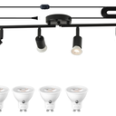 vivihobb Dimmable Plug in Track Light Black 4 Light Plug in Ceiling Lighting Fixture with 16.4' Long Cord,4 Way Ceiling Spotlight,Rotatable Wall Mount Light Head,LED dimmable Spot Bulbs Included