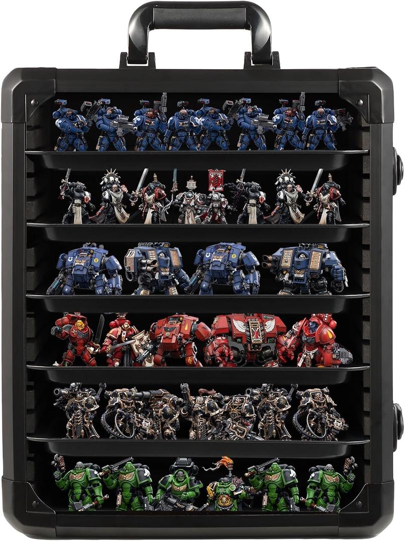 Miniature Carrying Case, Miniature Storage Case with 6 Trays, Aluminum Alloy Frame, Display and Transport Action Figure Display Case for Collectibles Miniatures, Best Gifts for Men