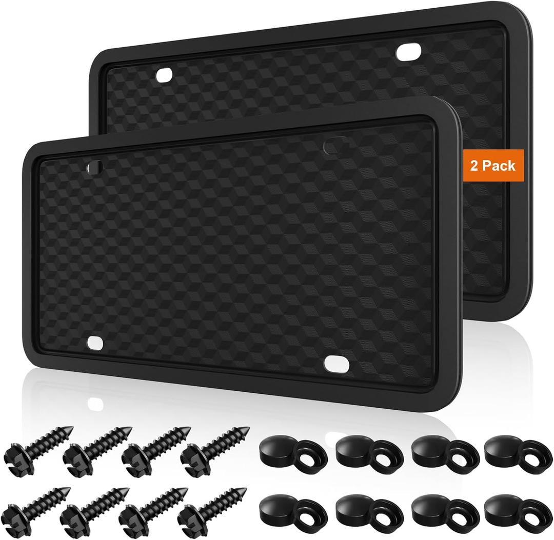 Black License Plate Frames Holder, 2 Pack Car License Plate Covers, Universal US Front & Rear Truck Frame Bracket Protector Mounting Kit Accessories