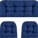 ZEOLABS Wicker Chair Cushions of 3 Pieces Waterproof Tufted Outdoor Seat Cushions for Patio Furniture Sofa Settee Couch,1 Loveseat and 2 U-Shaped Cushions, Dark Blue