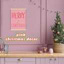 ShowDraven Pink Christmas Wall Art Decor Hanger Frame, Pink Christmas Decorations Wall Decor Outdoor Indoor for Kitchen Bedroom Bathroom Office, 12x16 Inch (merry christmas bow)