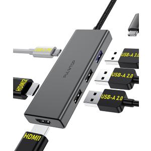 USB C Hub, USB Adapter with 1*USB-C 3.2, 2*USB 2.0, 2 *HDMI, 100W PD in, Multiport Dongle for MacBook Pro, MacBook Air, Dell and More, 6 IN 1 USB A