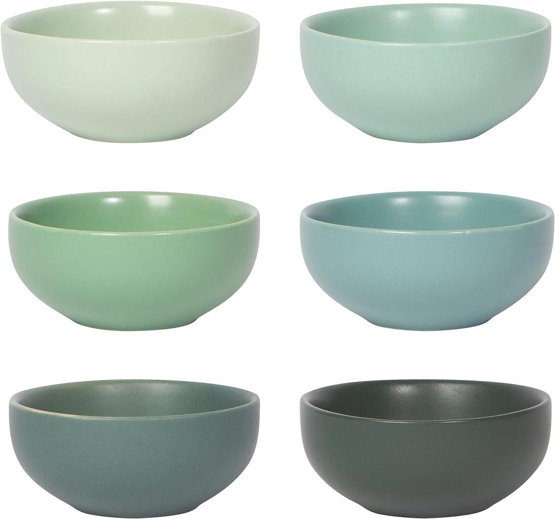 Now Designs Leaf Ceramic Pinch Bowl Set, Mini Bowls for Dipping and Seasoning-Soy Sauce Dish, Set of 6, 2 oz