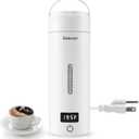 Sekaer Portable Electric Tea Kettle Travel Small Mini Coffee Kettle, with 4 Variable Presets, Personal Hot Water Boiler 304 Stainless Steel with Auto Shut-Off & Boil Dry Protection, SY-618A (White)