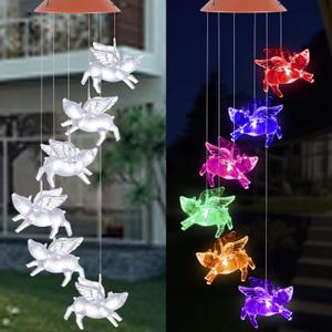 Solar Fly Pigs Wind Chimes, Outdoor Waterproof Mobile Romantic LED Multi Color-Changing Solar Sensor Powered Pig Wind Chimes Lights for Home, Yard, Night Garden, Party, Valentines Gift, Festival Decor