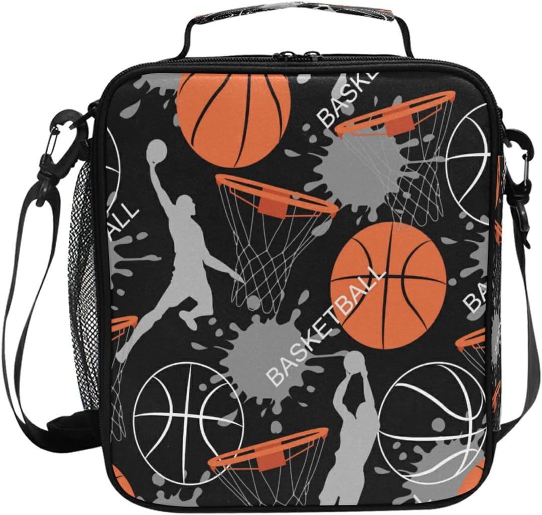 AUUXVA Lunch Bag Sport Basketball Insulated Lunch Box Ice Cooler Tote Bag Handbag Lunchbox Shoulder Strap for Boys Girls Women Men