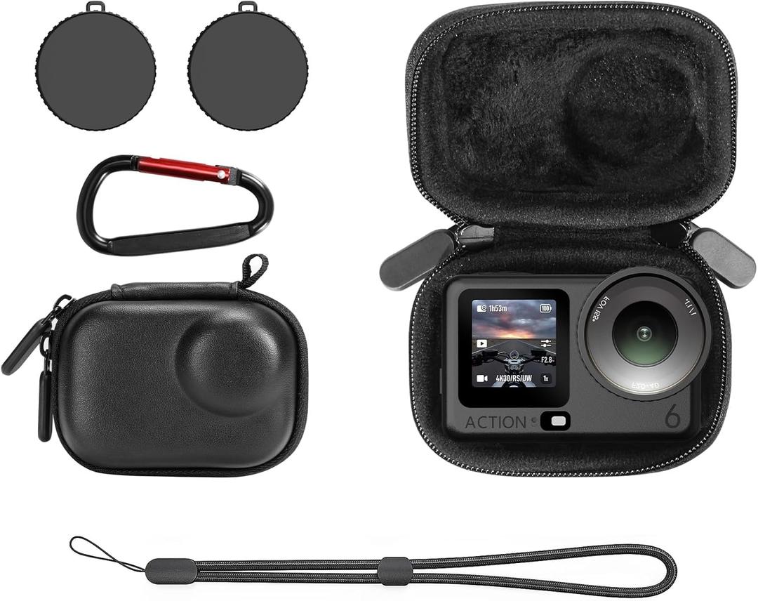 AMAZEAR Carry Case for DJI OSMO Action 6 Accessories, Action6 Portable and Compact Travel Bag Hard Leather Case with Soft Inner for Protection, Organization, and Storage, Black (Small - for Single Camera)