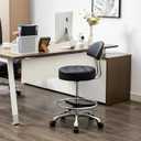 FIRAVOE Ergonomic Drafting Chair (Adjustable Height 20-27 inch) (Quiet Wheels and Aluminum Base) Black Work Stools with Wheels (Black) (With Back & Footrest)