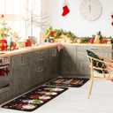 Christmas Kitchen Rugs Sets of 2 Santa Claus Snow Gnome Non Slip Floor Mat Low Profile Plaid Winter Decorative Christmas Rug for Indoor Home Decorations, 17x29 and 17x47 Inch (Tree)