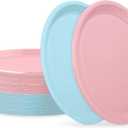 Aodaer 36 Pack Gender Reveal Disposable Plates For Party 10 x 12 Inch Baby Shower Tableware Light Pink & Light Blue Plastic Oval Plates for Baby Shower Gender Reveal Wedding Birthday Party Decor