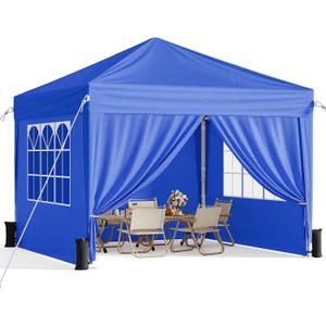 10x10 Pop Up Canopy with Sidewalls, Instant Portable Canopy Tent with Carry Bag for Commercial Events, Camping, Parties - Blue