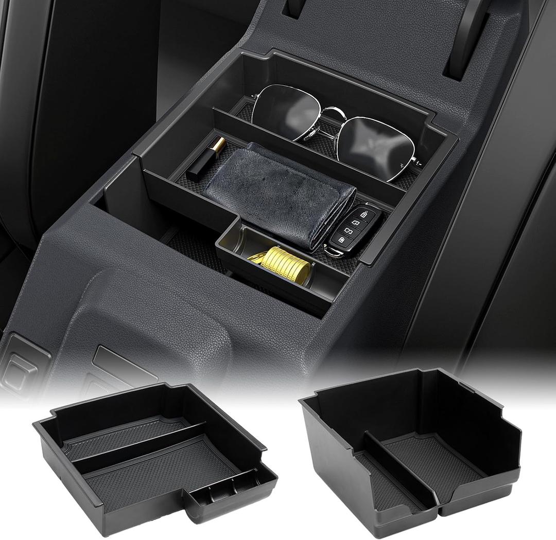 Mabett Double-Layer Console Organizer for Bronco 2025 4-door, Armrest Storage Box with Non-Slip Mat for Bronco Accessories (Not for Manual Transmission Not for Bronco Sport)