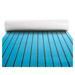 Fullfire Boat Flooring - EVA Foam Boat Decking - Faux Teak Marine Mat Self-Adhesive Marine Carpet for Motorboat RV Yacht Kayak 94" x 35" Black with Blue Lines