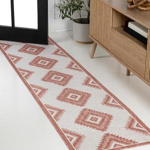 JONATHAN Y TSN202B-28 Lior Geometric Moroccan Diamond Salmon/Cream 2 ft. x 8 ft. Indoor/Outdoor Runner Rug, Pet Friendly, Non Shedding, Stain Resistant, Easy-Cleaning for Home, Patio, Backyard, Porch (2' x 7'10" (Rectangular))