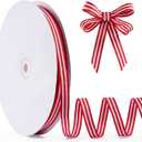 Red and White Striped Grosgrain Ribbon, 3/8" x 50 yds, Double Sided Patriotic Ribbon for American Crafts, Cheerleading Decorations, Independence Day, Christmas Decorations,Valentines Day
