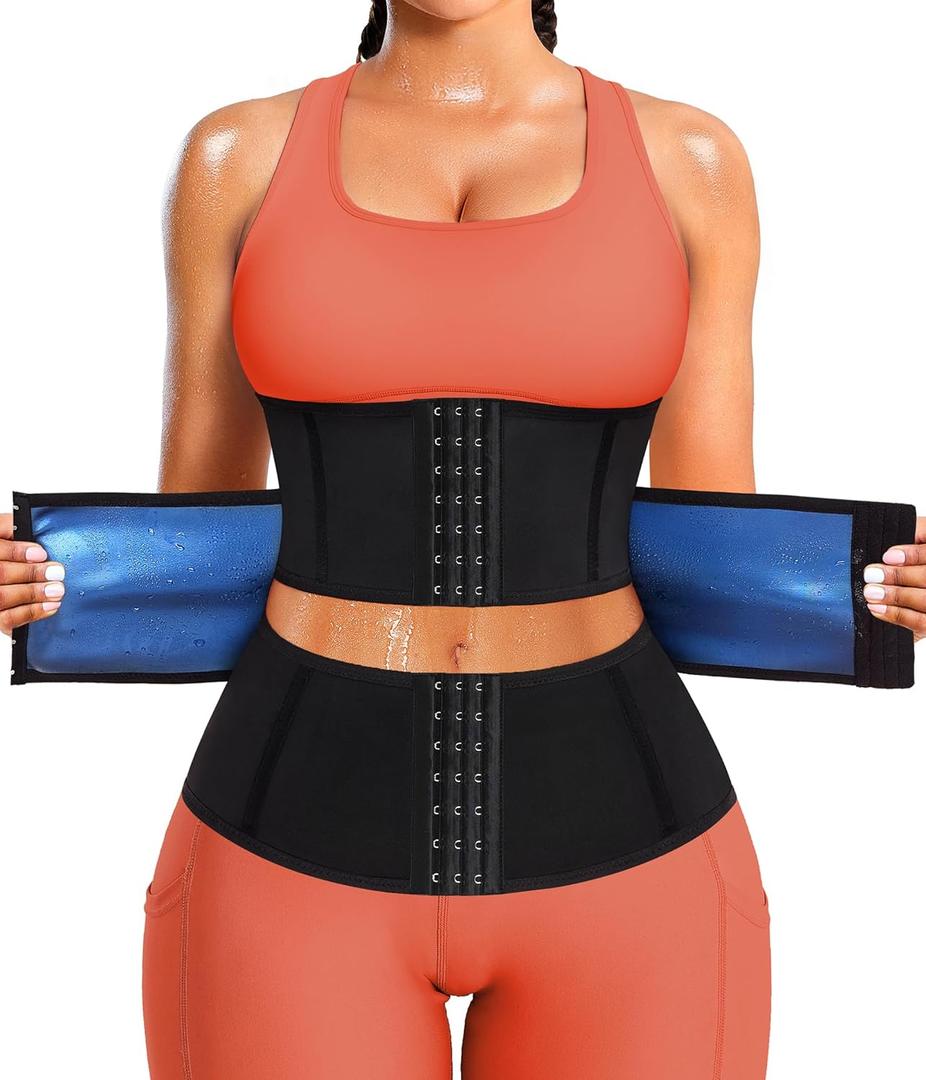 LEINIDINA Waist Trainer for Women Corset Shapewear Segmented Sweat Waist Trimmer for Women Workout Belt Black, Blue 3XL