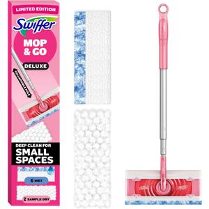 Swiffer Sweep and Mop Deluxe, Limited Edition Pink, 2-in-1 Floor Mopping and Sweeping Kit, Multi-Surface Kit for Floor Cleaning, Includes 1 Sweeper, 5 Heavy Duty Dry Cloths, 3 Heavy Duty Wet Cloths