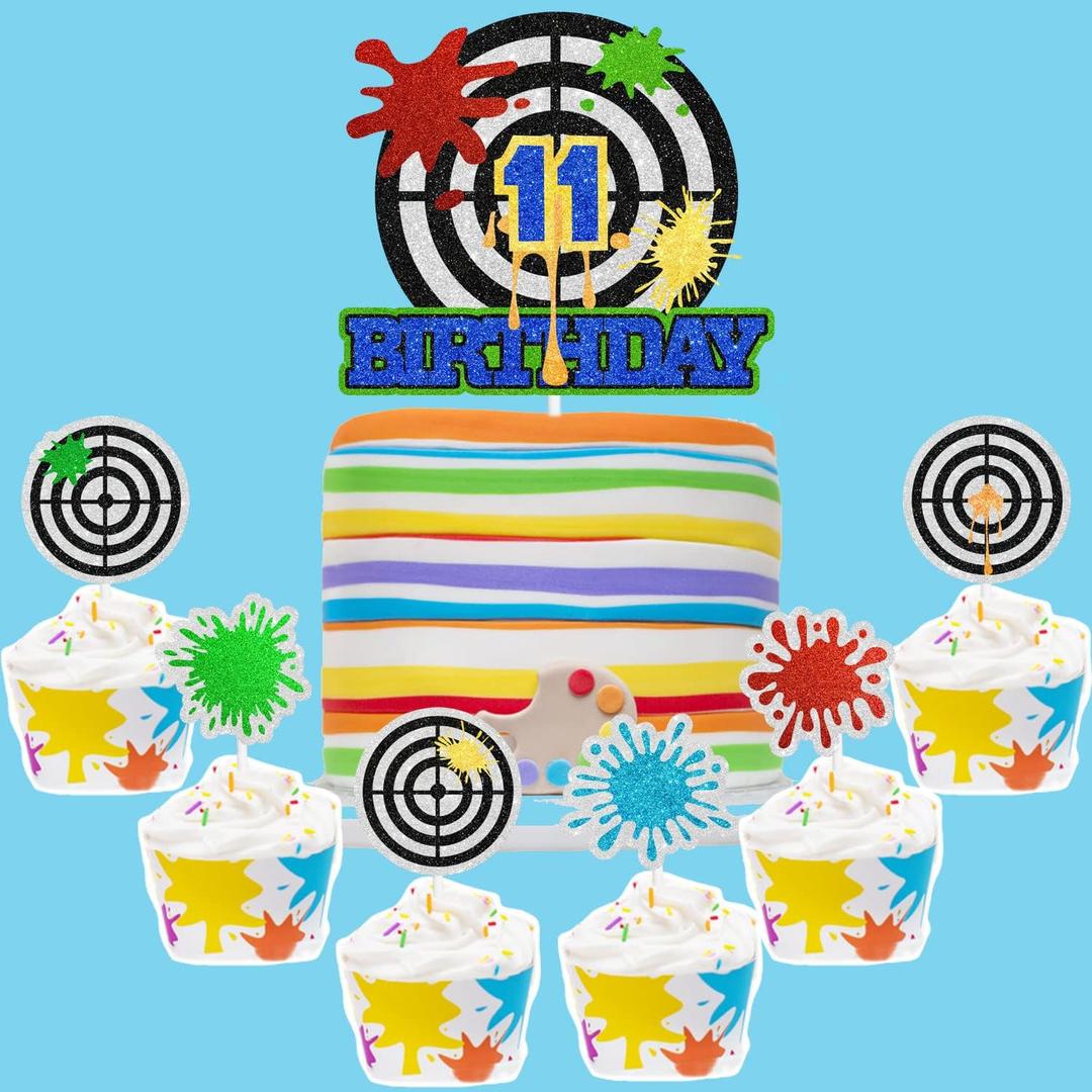 Paintball Cake Topper 11th Birthday Happy Airsoft Splash Decoration, Paintball Party, Boys and Girls Birthday Party, Military Fan Party, Military Game Party Decoration, Kids Birthday Gift. SugarGera