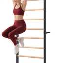 Solid Beechwood Stall Bar, 90" Swedish Ladder Wall Gym with Pull-up Bar & Dip Station, 220lbs Capacity Wall Mounted Gymnastics Ladder for Home Gym Training, Stretching & Bodyweight Exercise