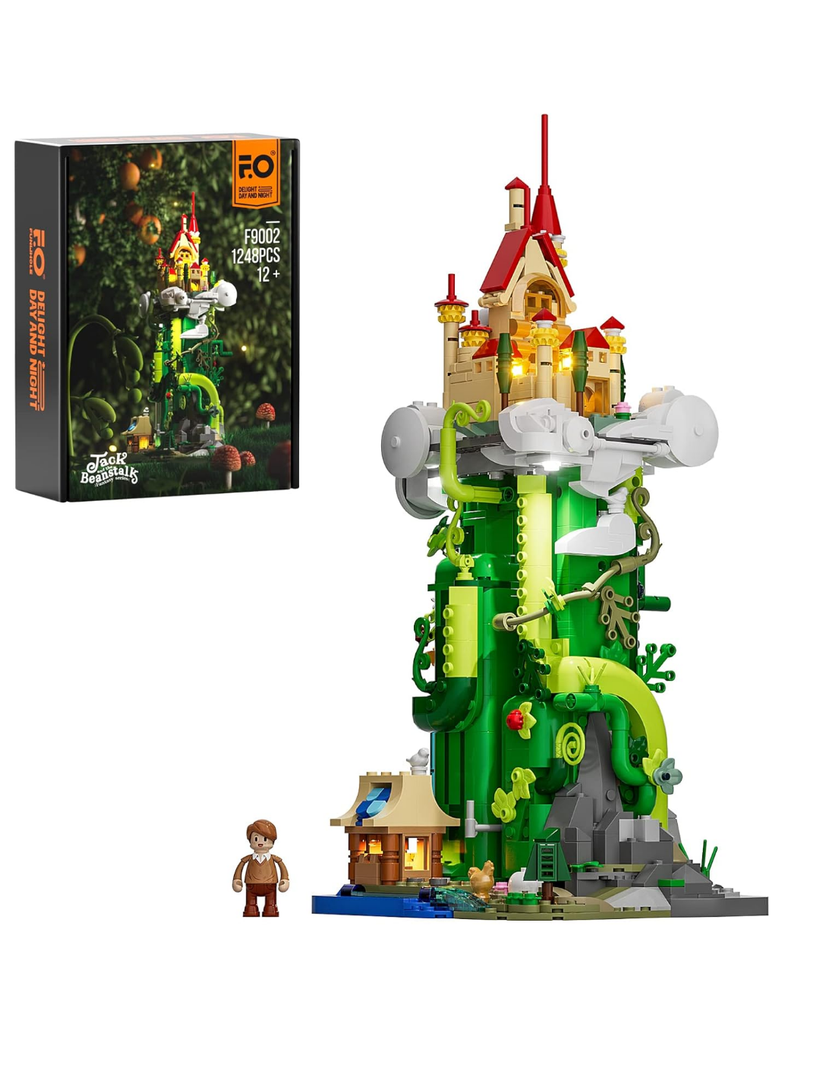 FUNWHOLE Lighting Building Bricks Set - Jack and The Beanstalk Construction Building Model Set 1248 PCS for Teen and Adults with LED Lighting Kit