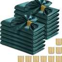 RUDONG 20Pcs Dark Green Satin Napkins and Napkin Rings Set, 17 x 17 Inch Square Cloth Napkins, Silky Soft Table Napkins Bulk for Weddings, Banquet, Parties Dinner Decoration