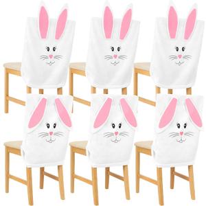 Irenare Easter Bunny Chair Cover Set of 6 Cute Rabbit Chair Back Cover Removable and Washable Stretch Animal Slipover for Spring Dinning Table Room Kitchen Holiday Birthday Party Decor